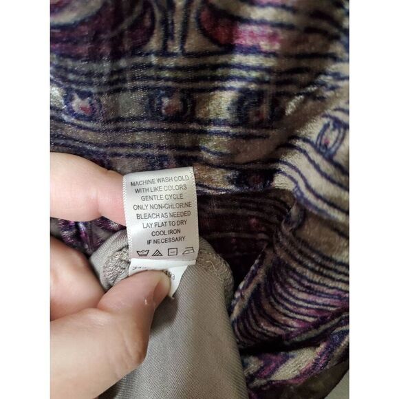 One World Y2K Velvet Empire Waist Puff Sleeve V Neck Peacock Print Tunic Top - Picture 6 of 8